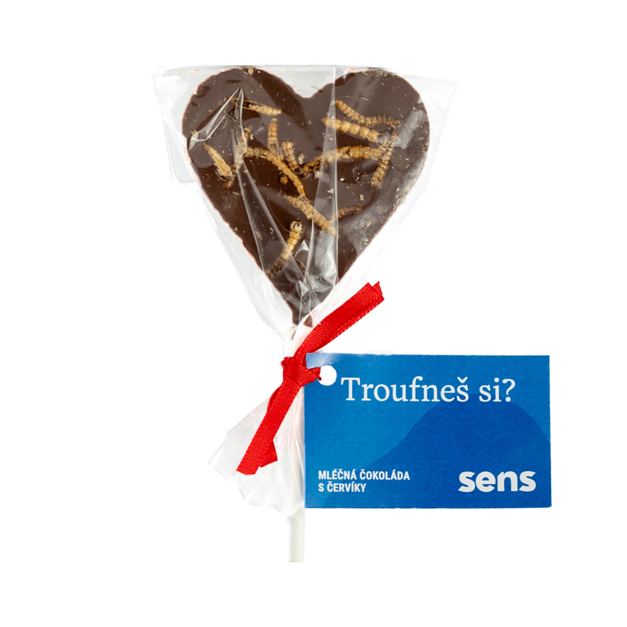 Lízátko z mléčné čokolády s praženými červíky (30g)